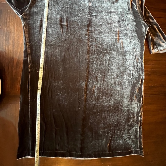 Eileen Fisher Charcoal Gray Silk Blend Velvet Dress, Pockets, Size Large - Picture 11 of 12